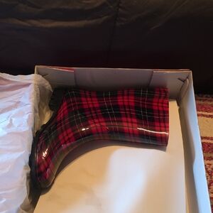 Corkys Red and Black Plaid Ankle Rain Boots